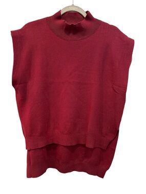 Entro Burgundy Mock Neck Sleeveless Knit Top Hi Low Oversized Medium